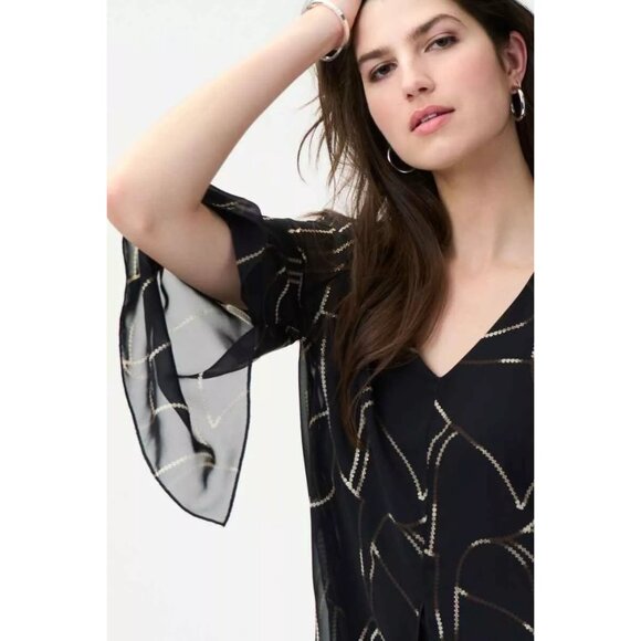 Joseph Ribkoff | 18 Black JDS Tunic Top Dressy Sheer Mature Sequin Chain Overlay - Picture 12 of 15